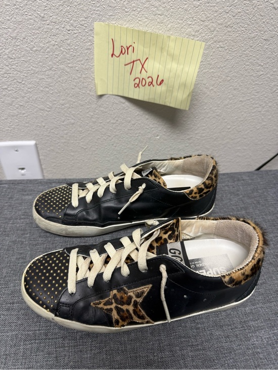 Golden Goose Shoes - Golden Goose Black with gold studs and Leopard Print Women’s Low-Top Sneakers
